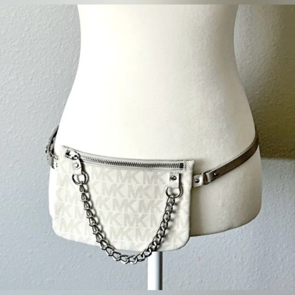 MICHAEL Michael Kors Monogram Coated Chain
Belt Bag White Metallic Size M EUC - Picture 4 of 10
